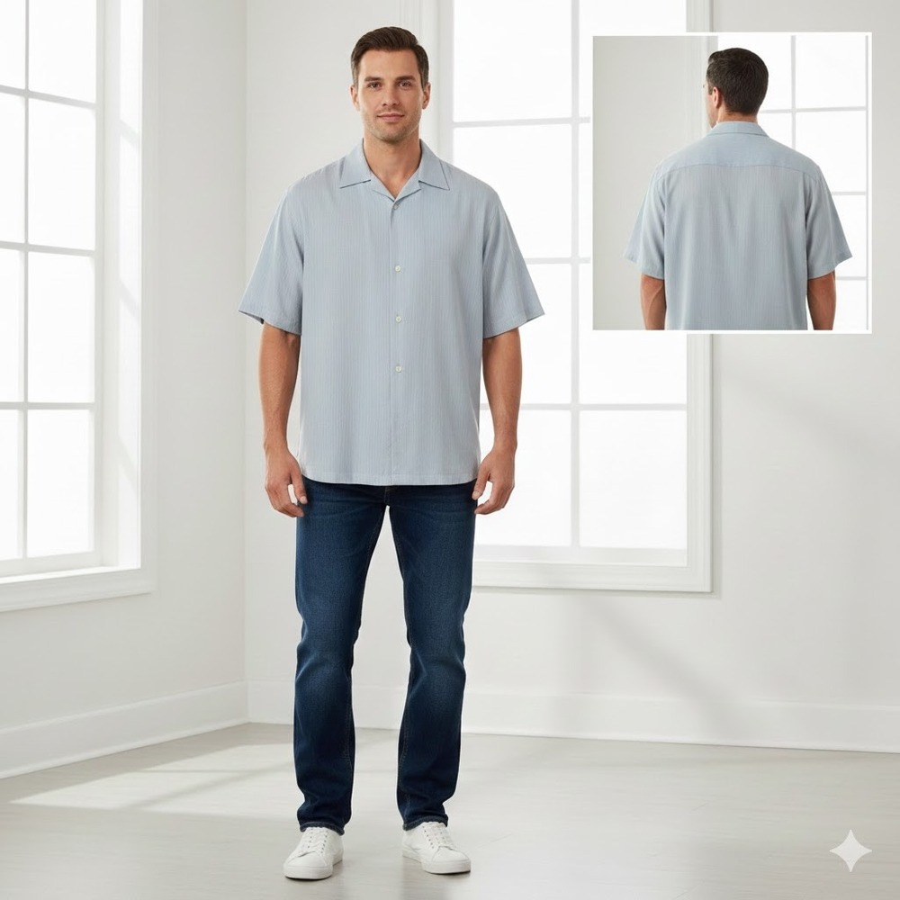 Alfani Mens Microtrend‎ Shirt XL Light Blue Pinstripe Short Sleeve Button Down